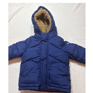Kids Blue Puffer Winter Coat with Sherpa Lined Hood Ben Sherman‎ Size 12M